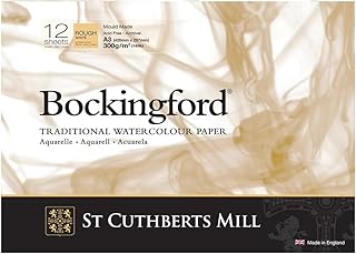 St Cuthberts Mill Bockingford T4743000101AF Watercolour Paper 300 g/m² Coarse Grain Watercolour Pad 29.7 x 42 cm DIN A3 Glued on One Side 12 Sheets White