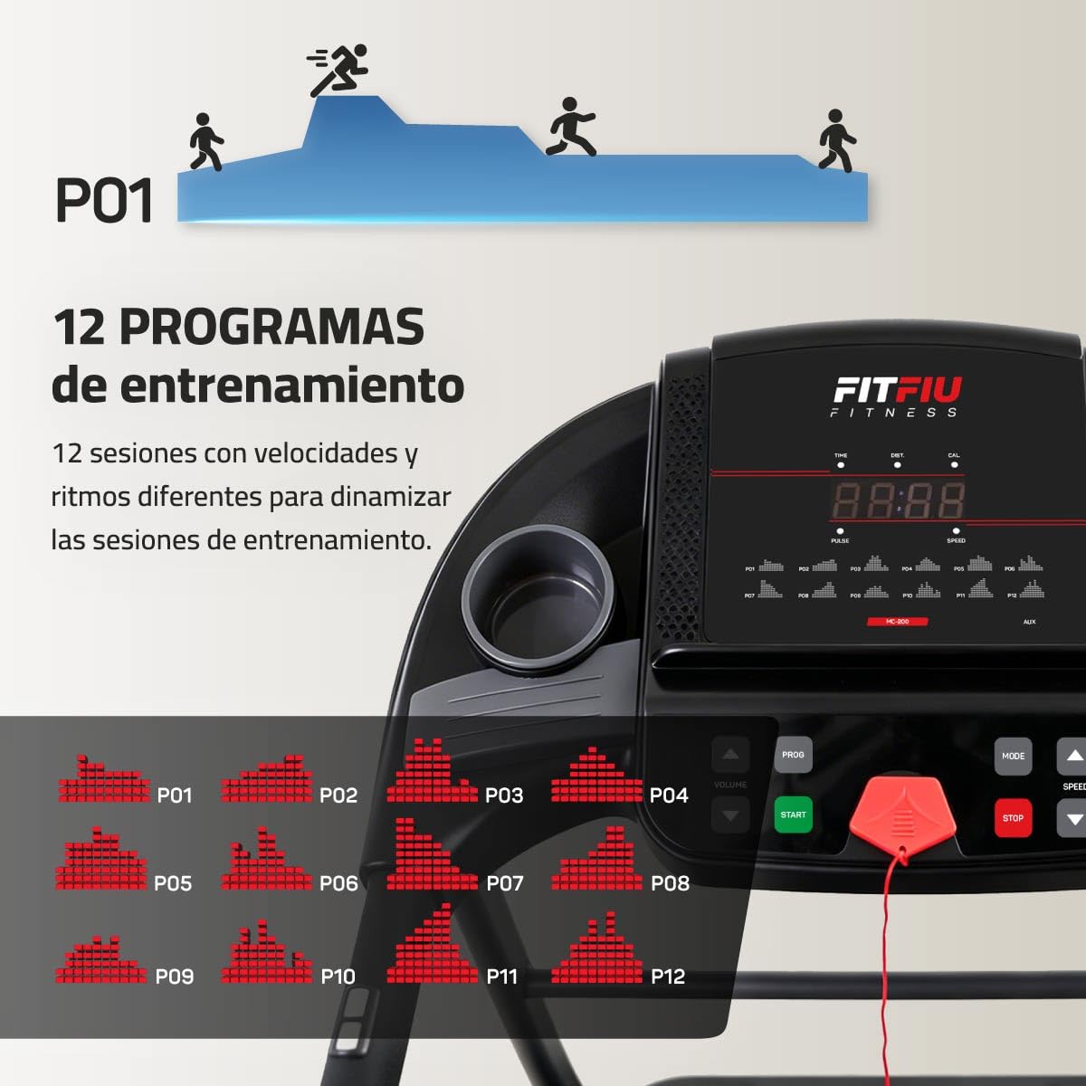 FITFIU Fitness Cinta de Correr Plegable, 1500W 14km/h, inclinación Manual, Superficie 40x110cm, 12 programas, Pantalla LCD, pulsómetro, Ruedas de Transporte