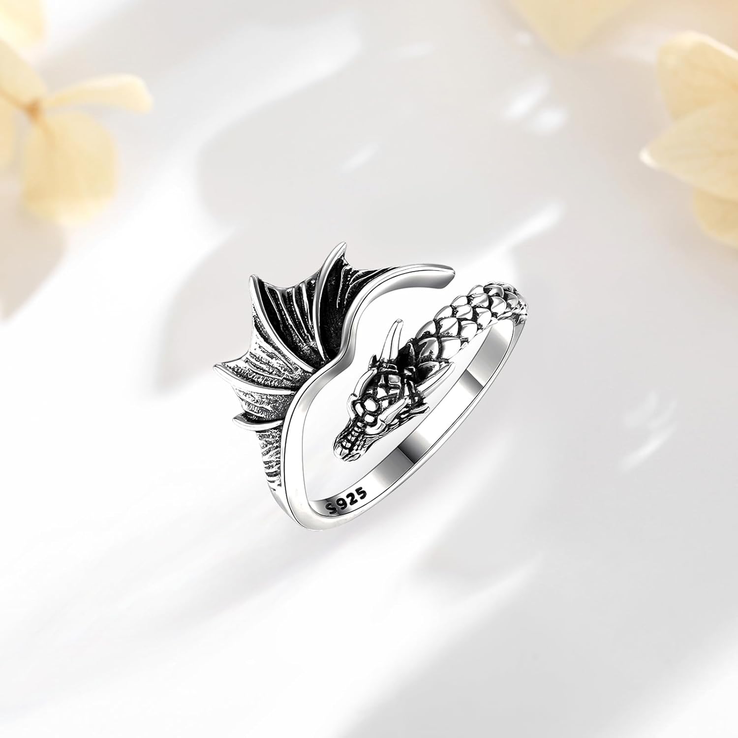 INFUSEU 925 Sterling Silver Spoon Rings for Women, Dragon Skull Triple Moon Goddess Tree of Life Vintage Statement Jewelry - Image 2