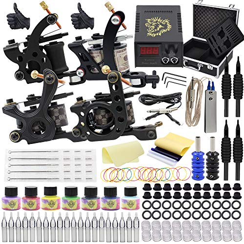 Autdor Tattoo Kit - 147Pcs Complete Tattoo Machine Kit Including Tattoo Machine Gun 7 Color Tattoo Ink Tattoo Needles Tattoo Tips Grips Power Supply Tattoo Acessories for Beginners Tattoo Supplies