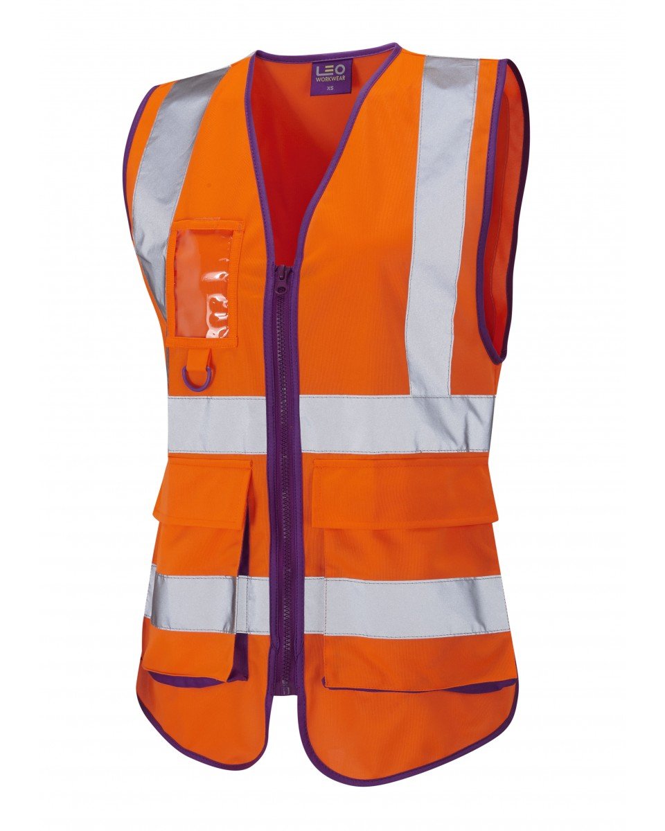 Leo Workwear Women's Orange Lynmouth Hi-Vis Multipocket Knitted Polyester Superior Waistcoat, Xl,