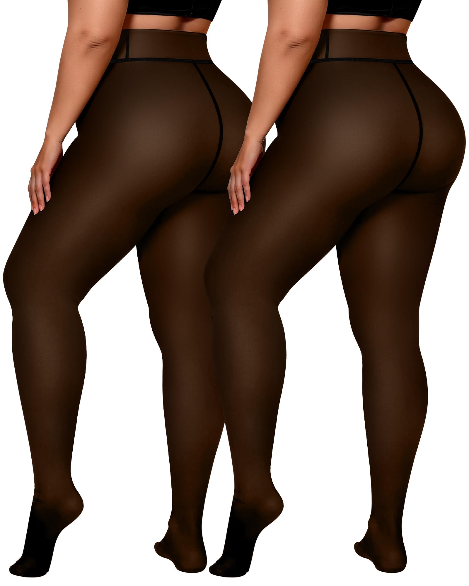 OEAK Lot de 2 paires de collants thermiques doublés en polaire pour femme