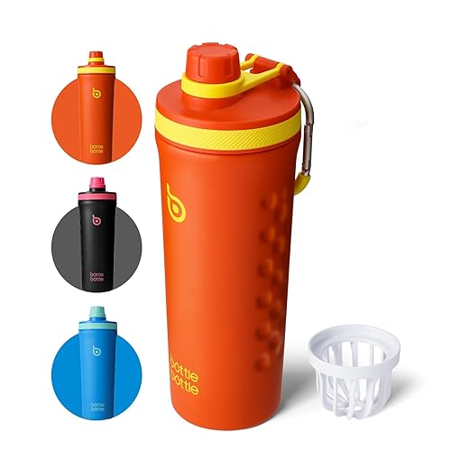 bottlebottle BOTTLE BOTTLE Shaker Edelstahl Trinkflasche 26oz mit Mischkugel – Protein Shaker für Eiweiß & Fitness, BPA-frei, doppelwandig, auslaufsicher, Sportflasche (Orange) - Orange