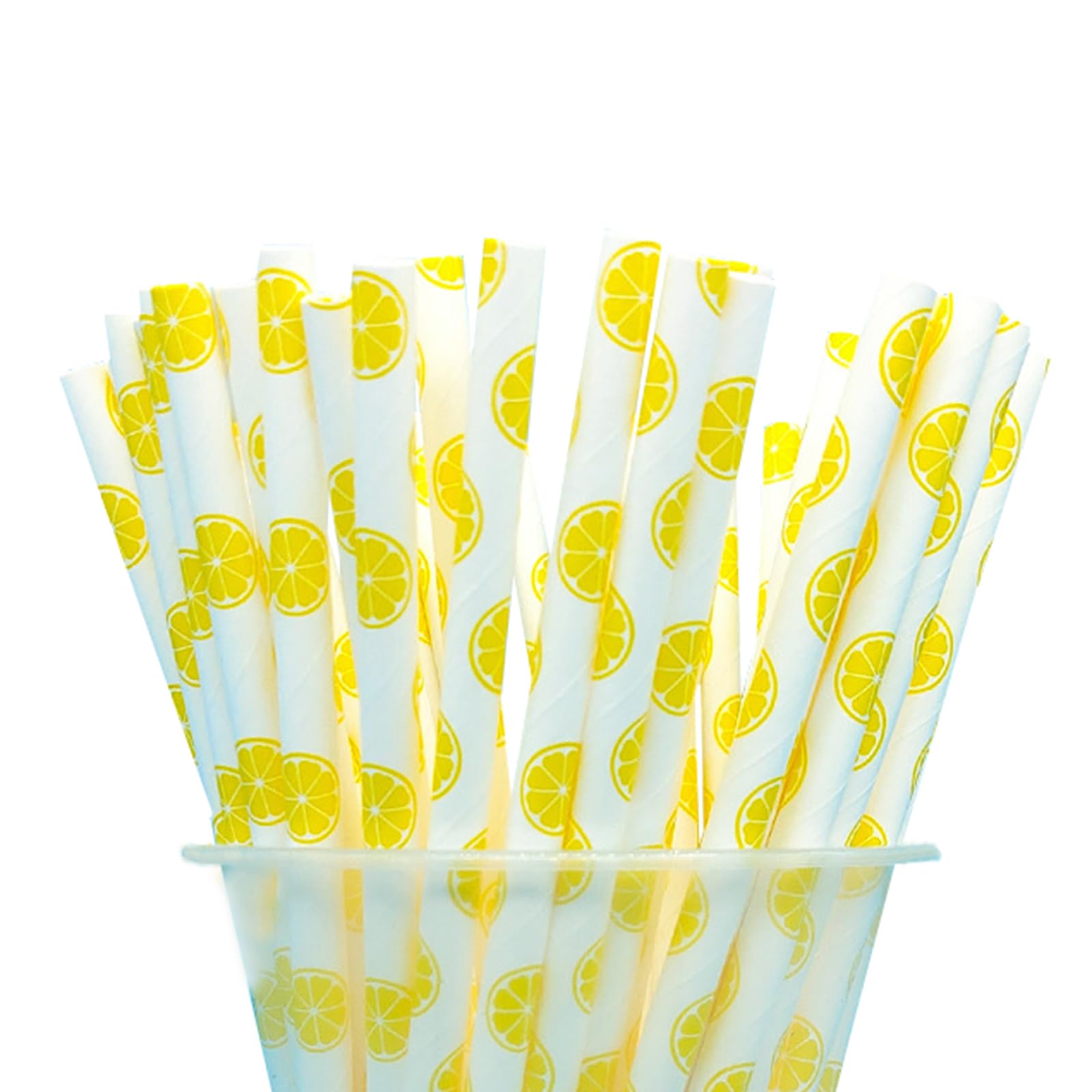 Mcduyant 25 Pcs Biodegradable Yellow Paper Straws Lemon Baby Shower Party Straws Lemon Disposable Paper Straws for Drinking (25)