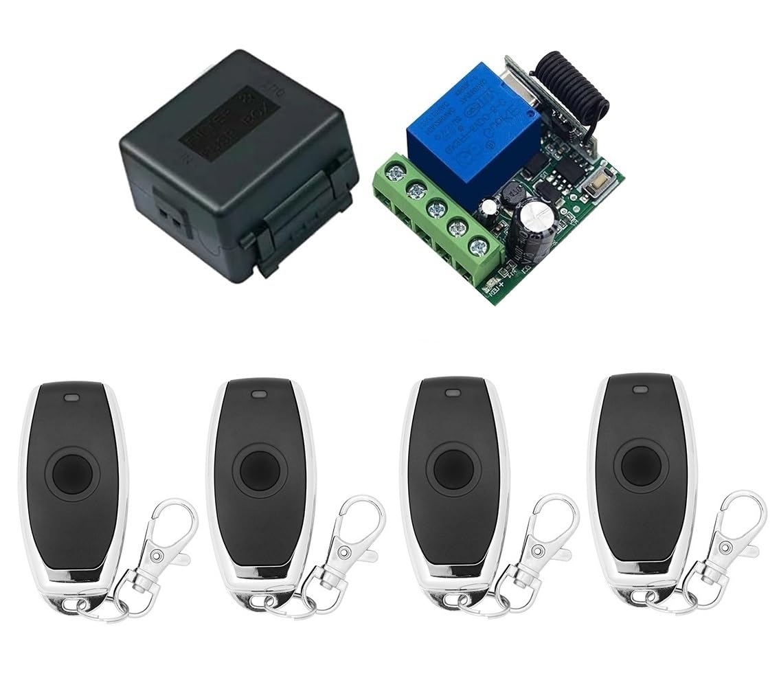 QIACHIP DC 5V 6V 9V 12V 24V 60V Wireless Remote Switch 433Mhz 1 Channel Relay Receiver Momentary Toggle with 4 Transmitter for Gate Door,LED,Car