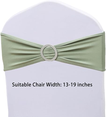 Miniatura 4 de Bandas para sillas color verde salvia, 50 unidades, bandas elásticas de elastano con hebillas deslizantes, lazos elásticos universales para sillas