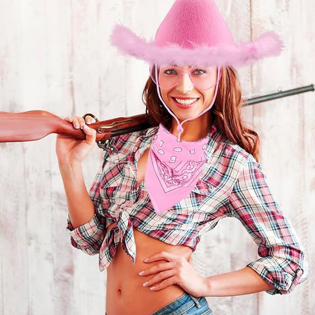 ZOOMPIL Pink Cowboy Hat, Felt Cowboy Hat with Heart Glasses, Pink Bandana, Cosplay Party, Halloween - Image 4