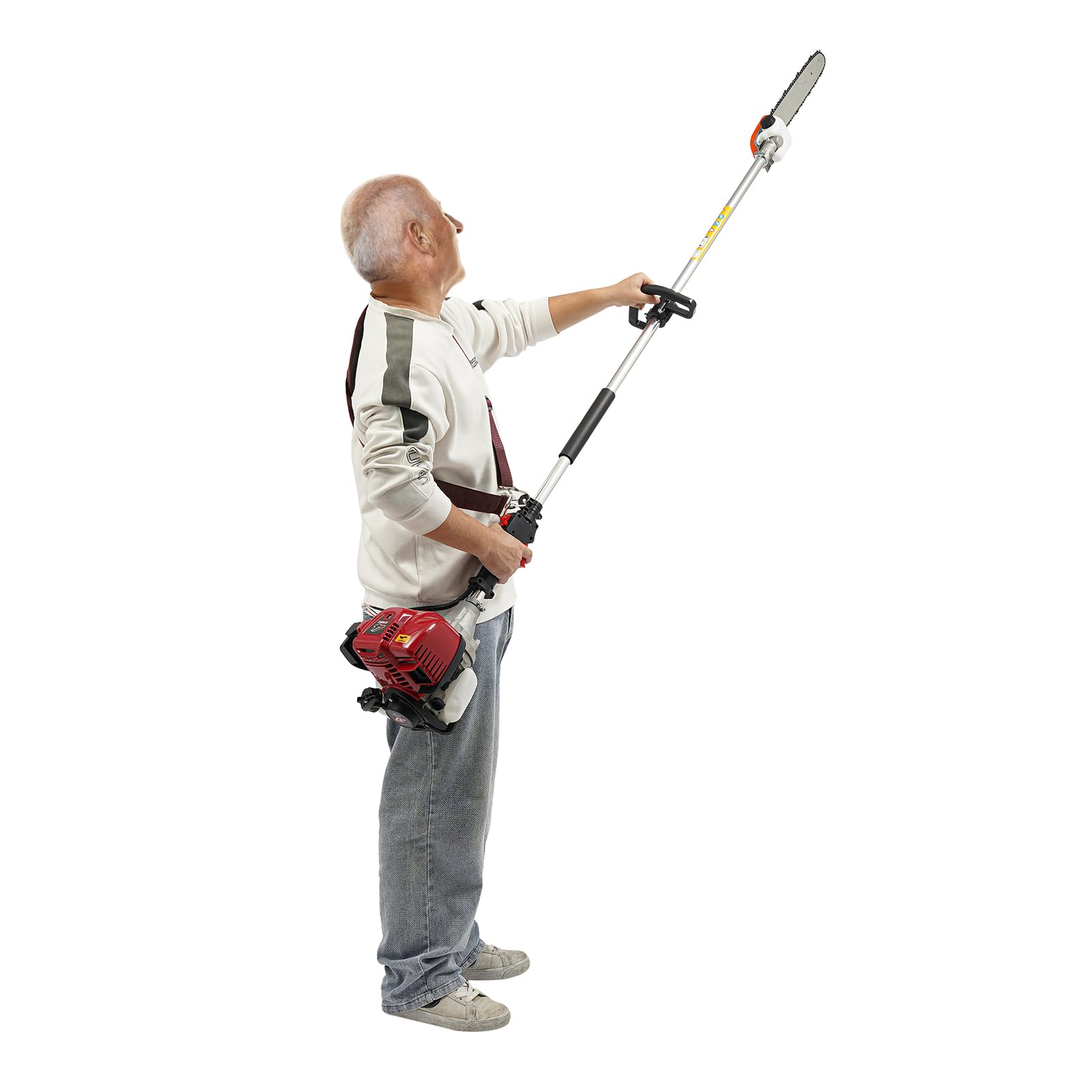 1.2kw Gas Powered Pole Saw, 37.7cc 4-Cycle Gas Pole Saws for Tree Trimming with a 12'' chain guide, w/0.17 gal fuel tank Cordless Extension Chainsaw for Tree Trimming Bush Pruning Branch Cutting
