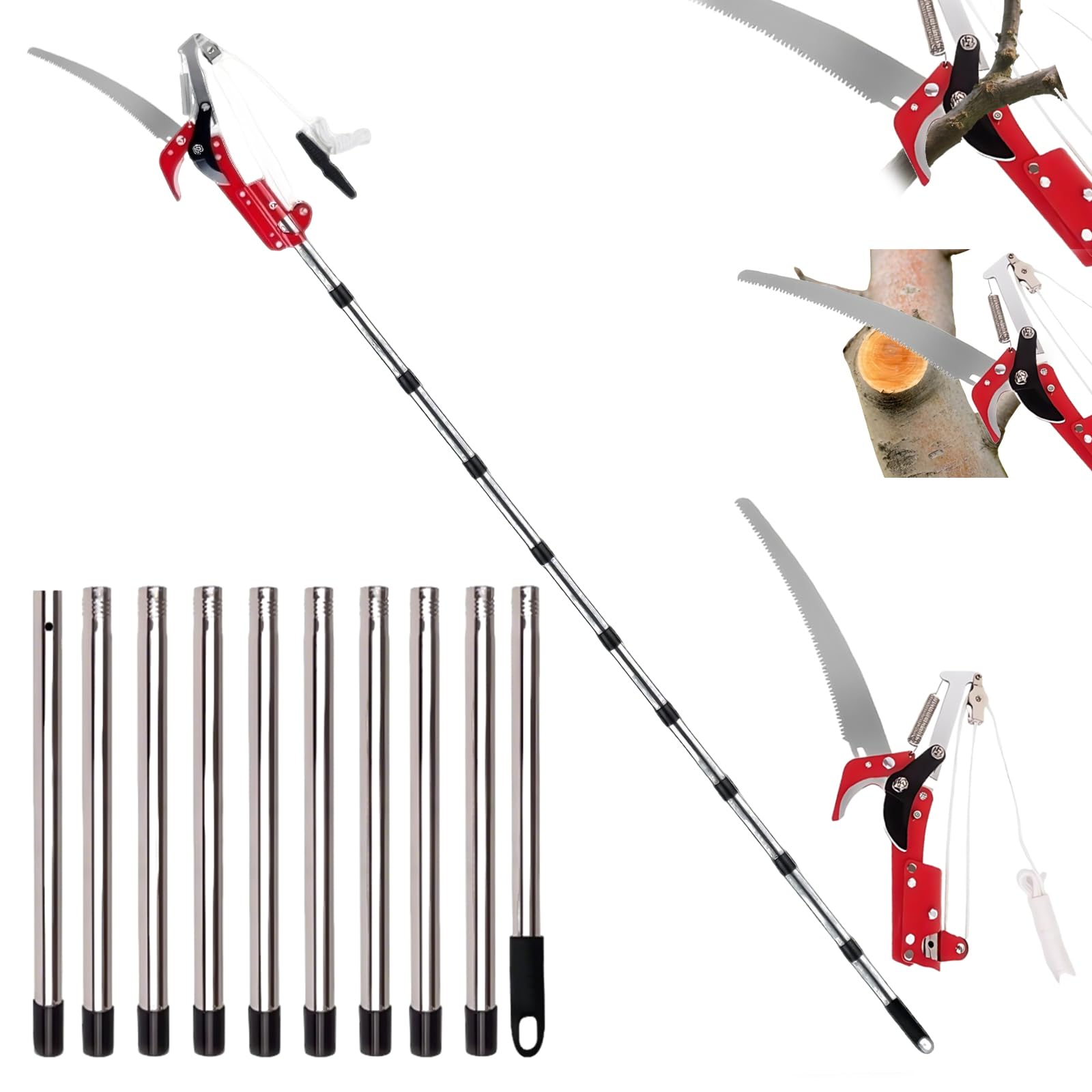 Sierra de podar telescópica para podar árboles, tijeras para ramas altas, 82-410 cm, cortador de ramas manual con mango telescópico, sierra telescópica para jardines, silvicultura, agricultura