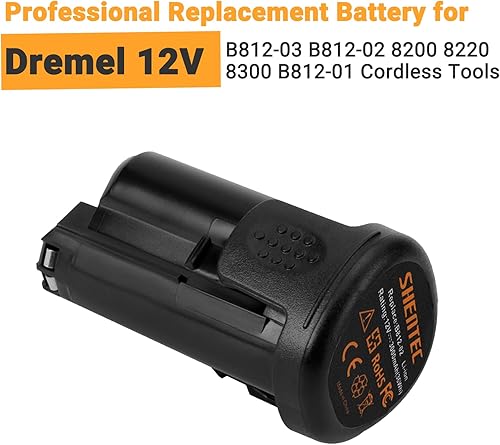 Miniatura 2 de Shentec Batería de 12 V compatible con Dremel B812-02 B812-03, funciona con herramientas eléctricas oscilantes rotativas Dremel 8200 8220 8300 12 V,
