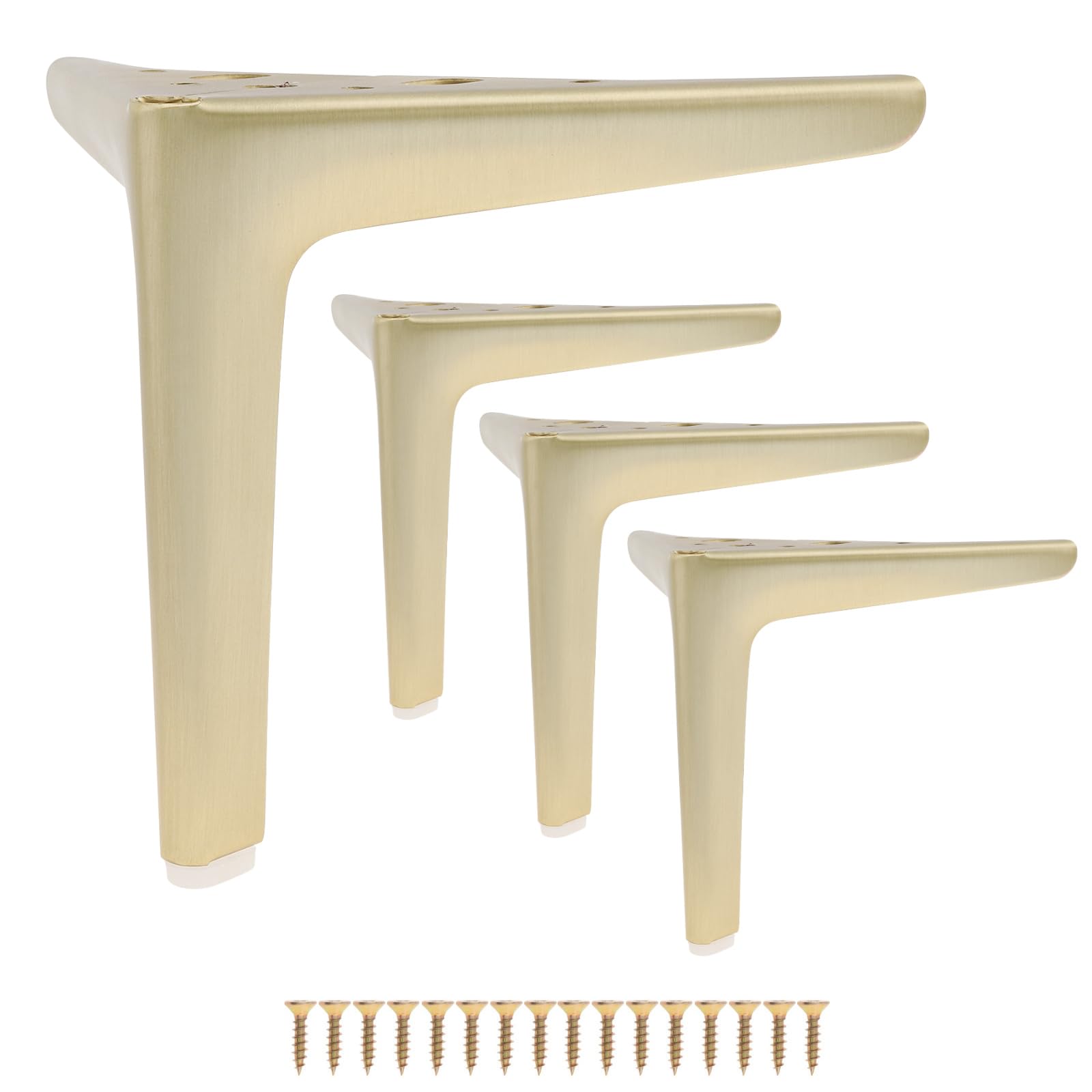Pieds de meubles 15 cm laiton triangulaires doré brossé pour canapé et armoire