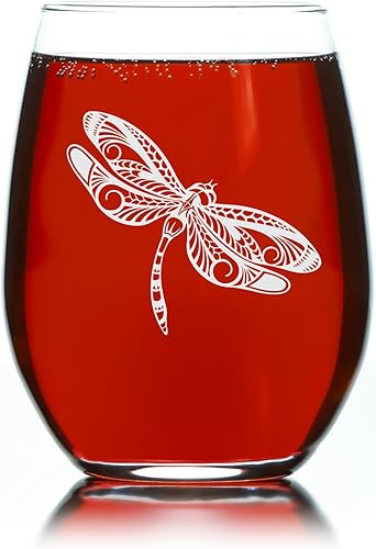 Miniatura 4 de C M Copa de vino sin tallo con diseño de libélula, 17 oz - Regalo con temática de libélula para hombres y mujeres