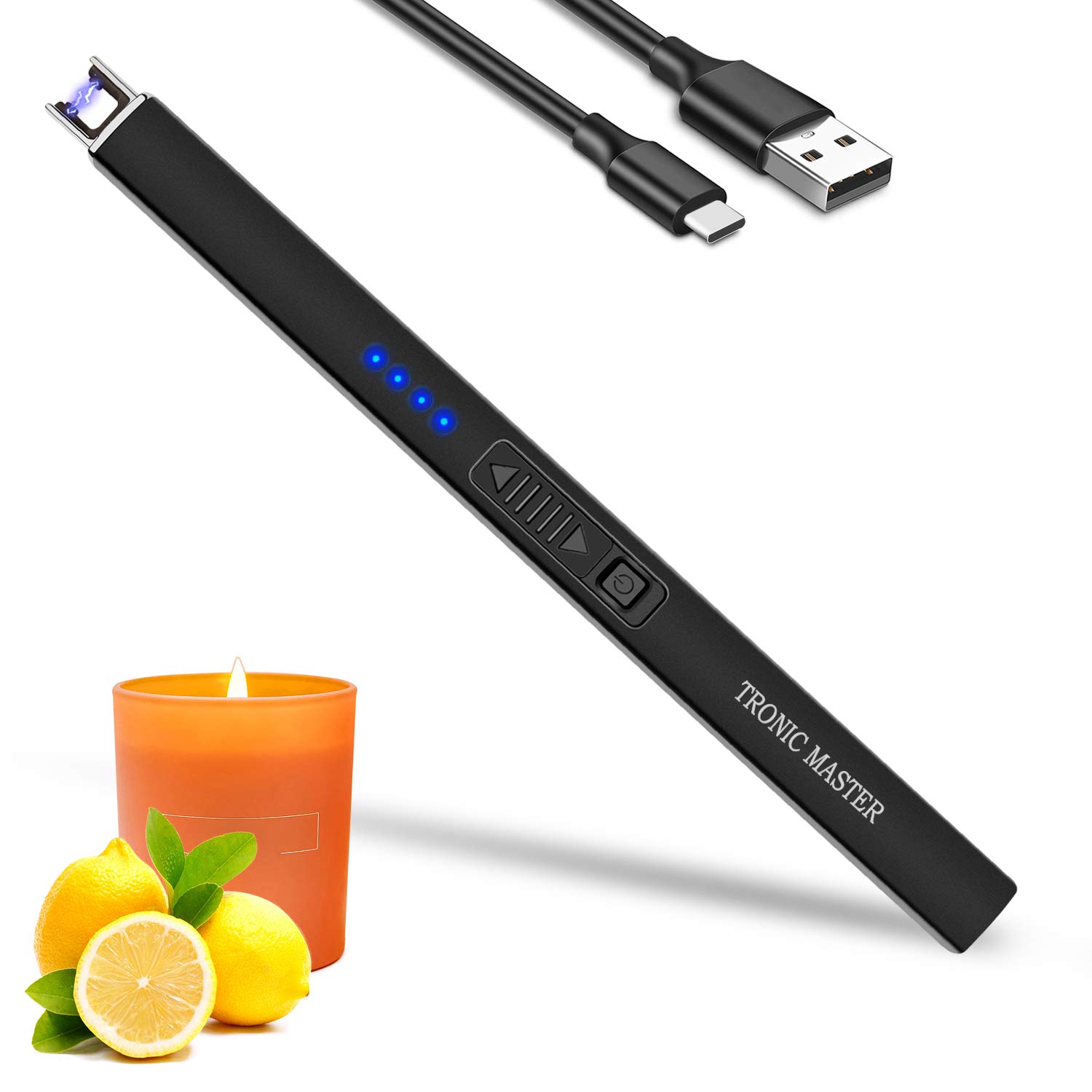 TRONIC MASTERElectric Candle Lighter, Windproof & Rechargeable Grill Lighter with Retractable Head for Camping, Indoor BBQ, Home Use (Obsidian Black)