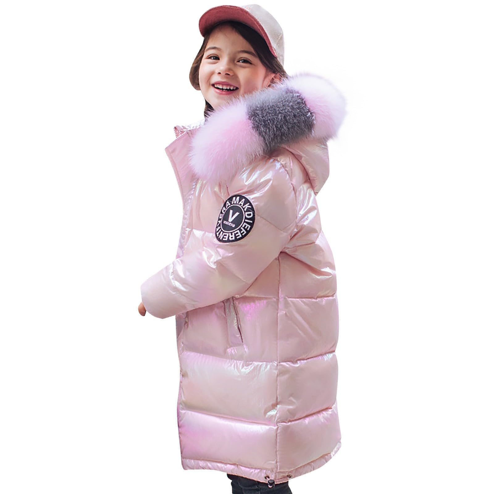 Winterjacke Kinder Steppjacke Mädchen Mantel mit großem Pelzkragen Daunenjacke PufferJacke