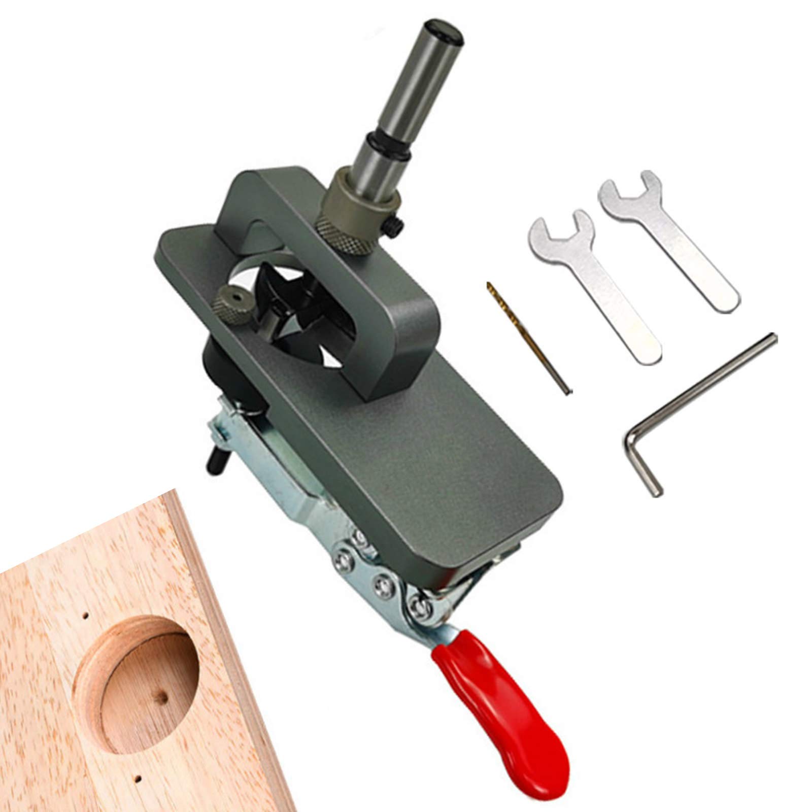 Dima per Cerniere da 35 mm, kit di guida per trapano con fresa per cerniera in lega di alluminio, apri fori per la lavorazione del legno per porta, armadio, guardaroba, mobili (Grigio)