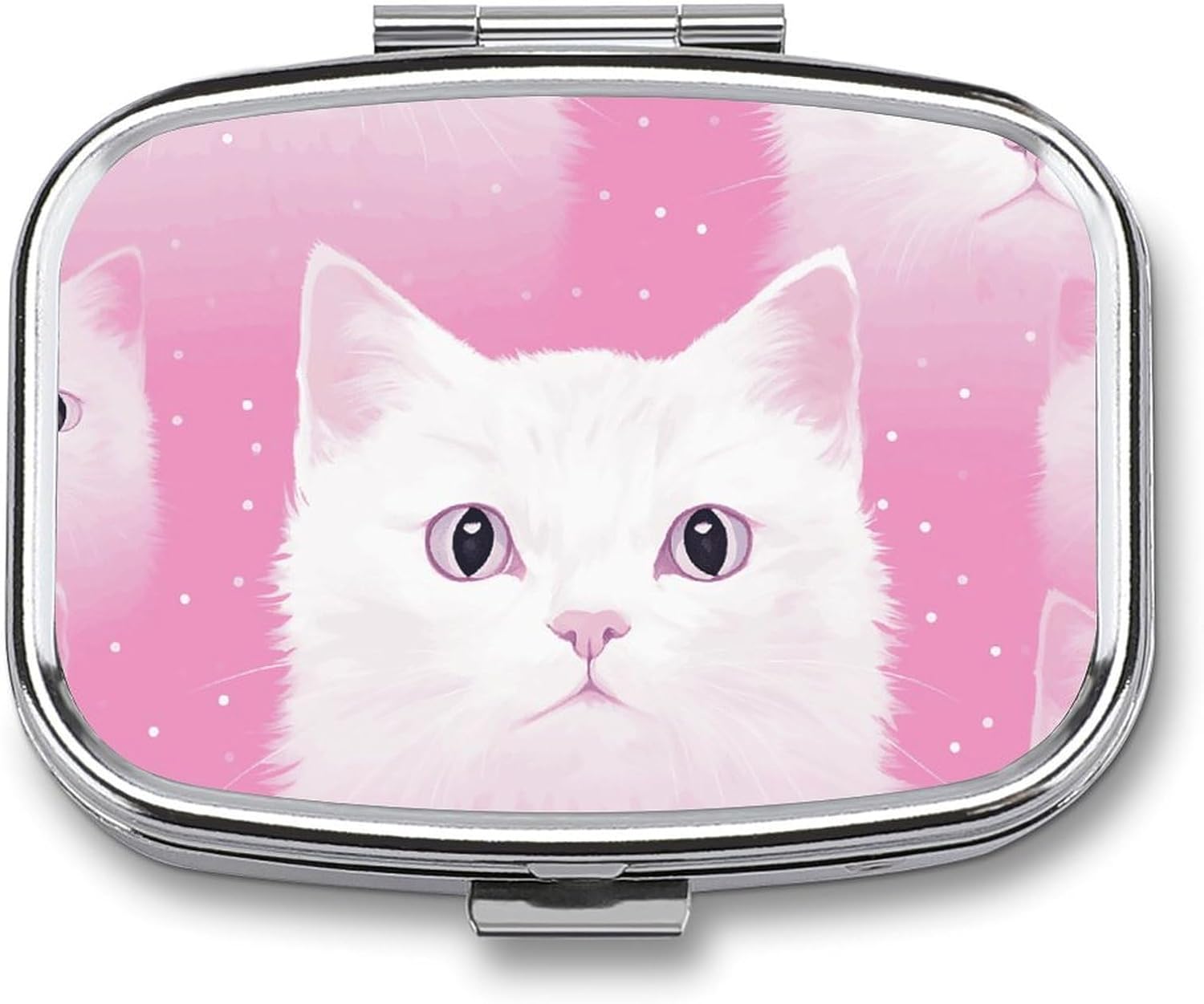 White Cat Pattern Pill Box Cute Square Pill Case Portable Medicine Tablet Vitamin Holder Organizer for Purse Pocket