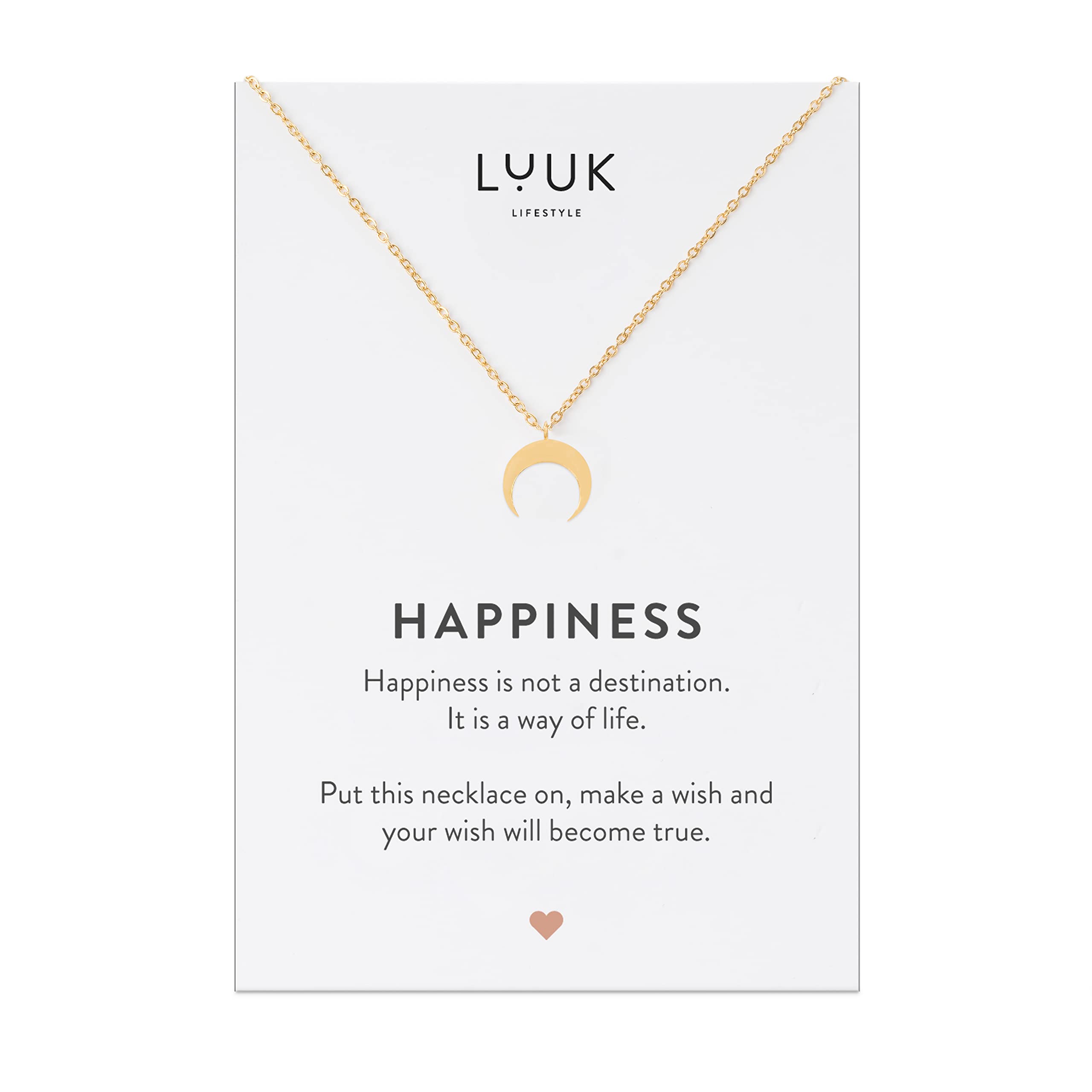 LUUK LIFESTYLECollares de acero inoxidable con diferentes colgantes y tarjeta HAPPINESS, amuletos de la suerte, amistad, regalos, joyas de mujer, oro, plata, oro rosa