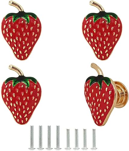 Sutfmwe Perillas de gabinete de fresa, pomos decorativos de aleación de metal de fresa para armario, puerta, armario, aparador, perillas para