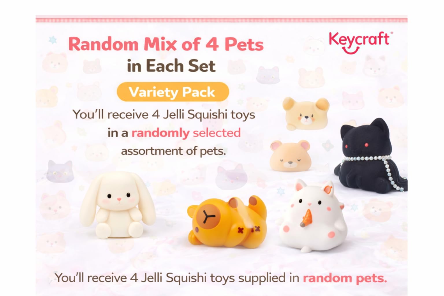 Jelli Squishi Pets Squishy Toy (4 Pack), Sensory Fidget Stress Relief Toy for Kids, Soft Jelly Squeeze Kavaii Taba Mochi Toy - Image 4