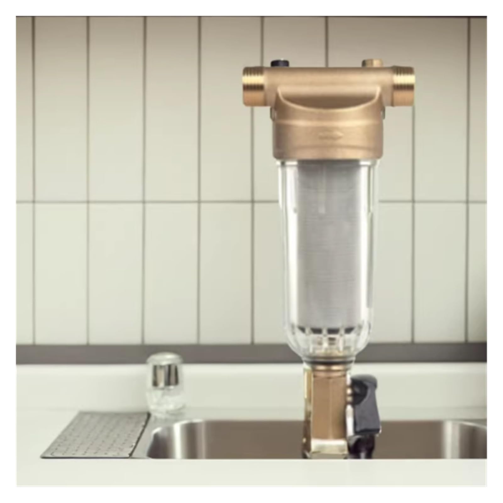 Filtro acqua pre-sedimenti Spindown riutilizzabile for tutta la casa 4000 l/h, 60 micron, prefiltro, 3/4" FNPT+1" MNPT, Ottone nel sapore dell'acqua. Installazione semplice