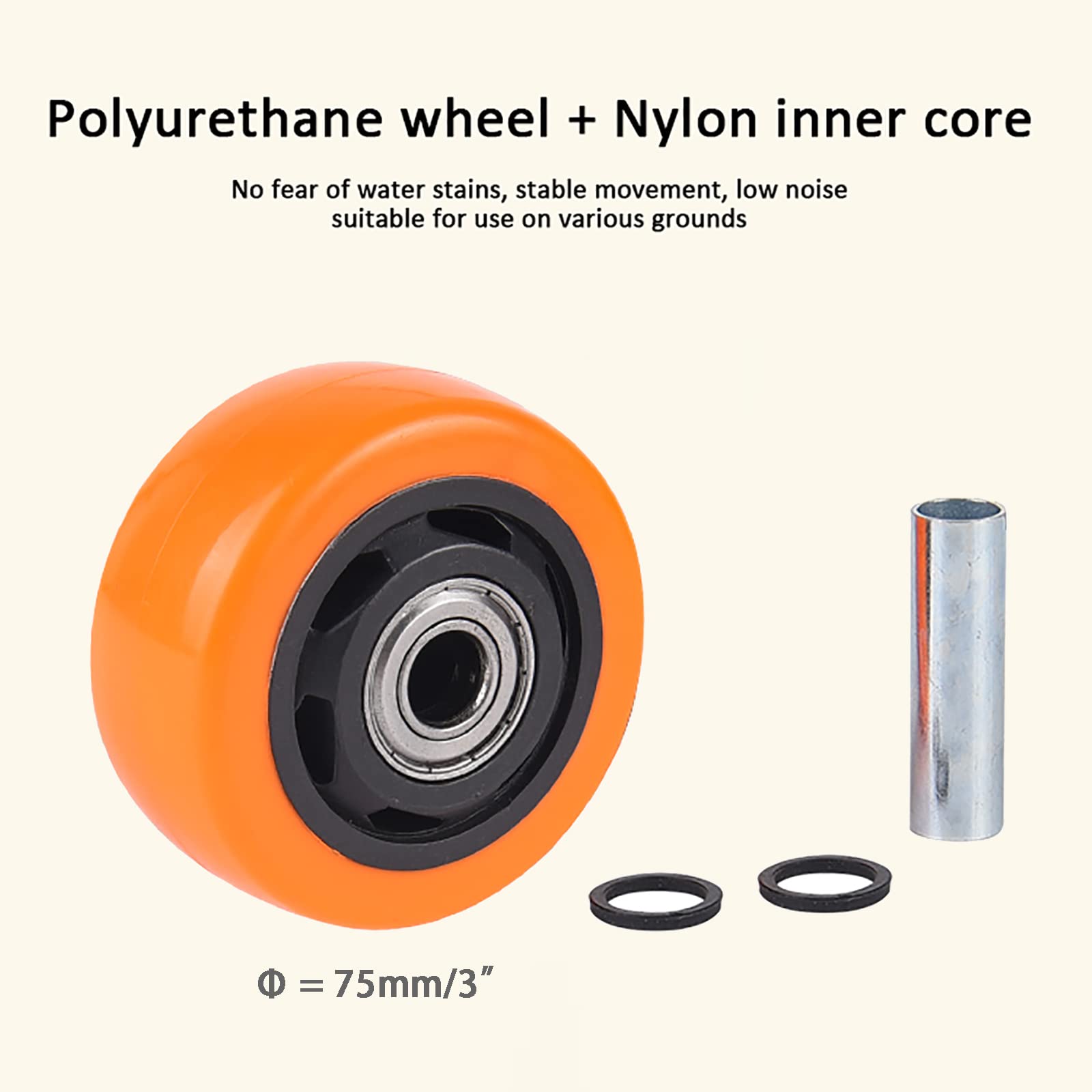 Wytrzymały wózek 75 mm z hamulcem, pręt gwintowany M12 x 30 mm, ciche kółka obrotowe do przenoszenia mebli, nośność 90 kg na koło, zestaw 4 kółek Trans