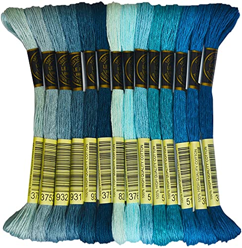 Lista de Hilos de bordar disponible en línea. 41 Hilo de bordado de color degradado azul - Hilos de punto de cruz - Hilo para pulseras de la amistad - Hilo para manualidades - 14 madejas por paquete de hilo de bordado