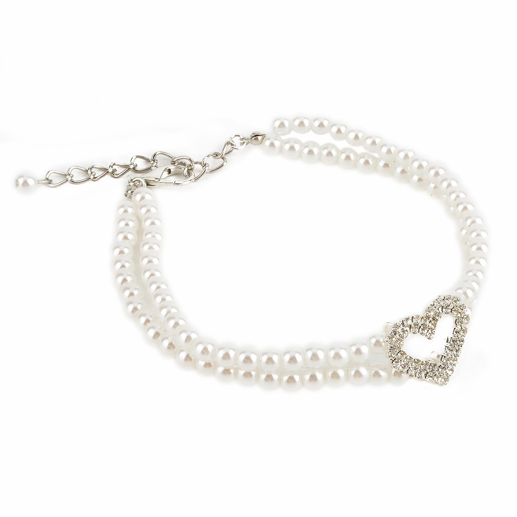 2 Stück Faux-Perlen Halsketten Für Hunde & Katzen – Mit Herz-Strass, Verstellbar (20+5 Cm)