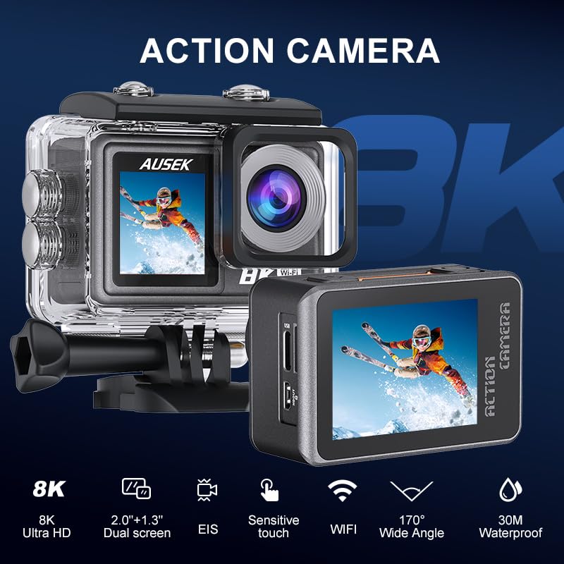 Image of ORLOV 8K Pro Action Camera with 50MP Photo | Dual Screen | 170 Wide Angle Lens | EIS Stabilization | Waterproof | Wi Fi & Remote for Youtubers, Motorcycle, Cycle Riders Helmet & Bike Camera