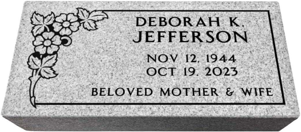 M&H Products Flat Headstone Grave Marker - 16 x 8 x 3- Gray Granite Headstone for Grave, Cemetery or Garden - Solid Natural Stone, Tombstone, Grave Stone with Engraving