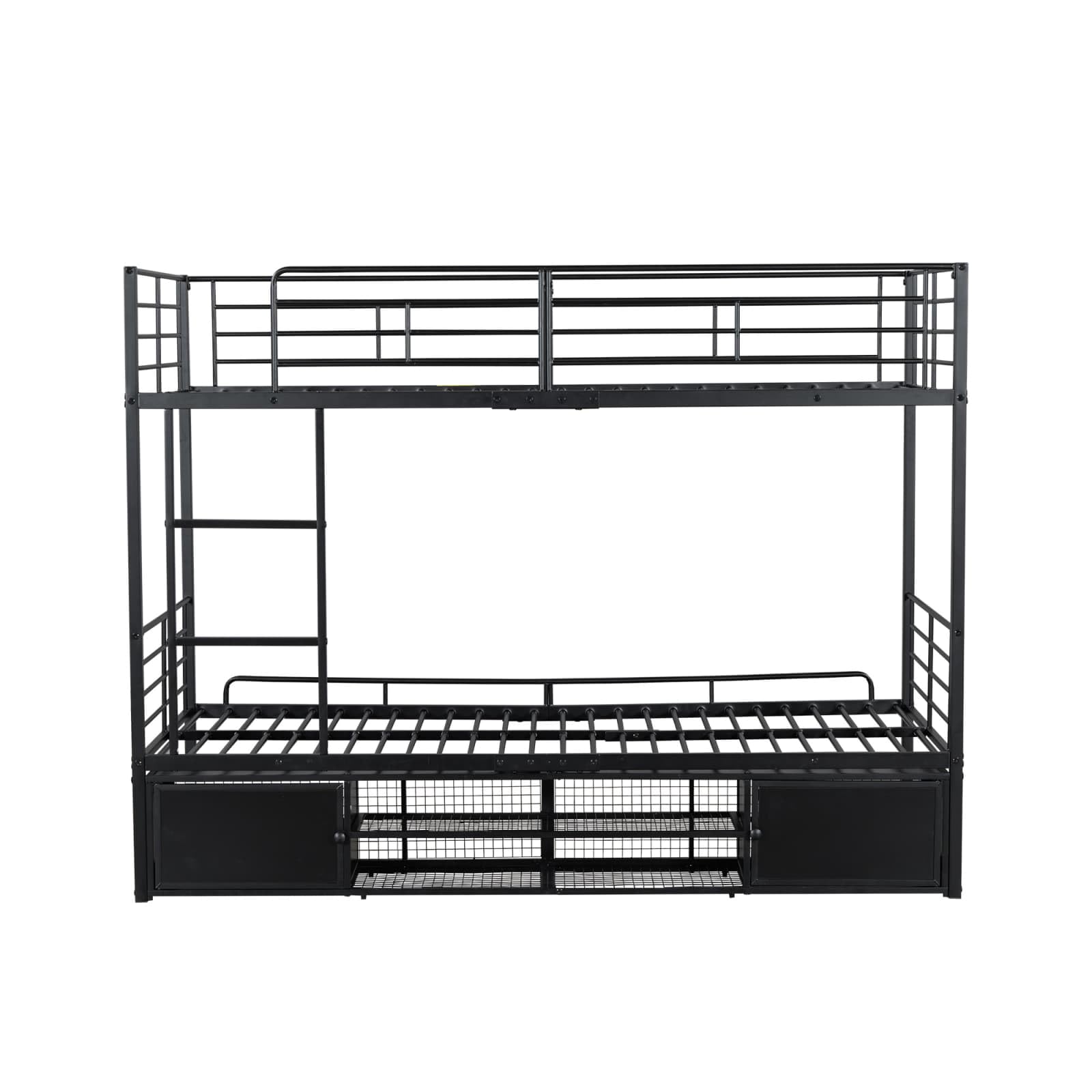 YEHTOKHOME Lit Superposé avec Casiers et étagères de Rangement 90x200cm Lit d'enfant avec échelle Latérale et Barrière Anti-Chute(sans Matelas) (Noir)
