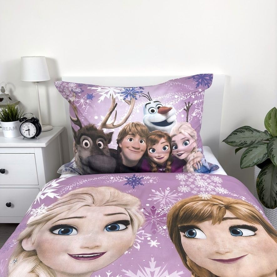 Funda nórdica Frozen reversible lila 135x200 de algodón transpirable y suave para pieles infantiles 5