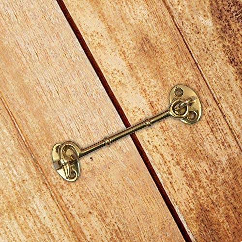 Image of A29 Set of 2 Cabin Hook, 4 3 /4 Inches, Iron Eye Latch, Cabin Door Gate Latches, Window Sash Catch Hook Lock, Polished Lacquered Finish