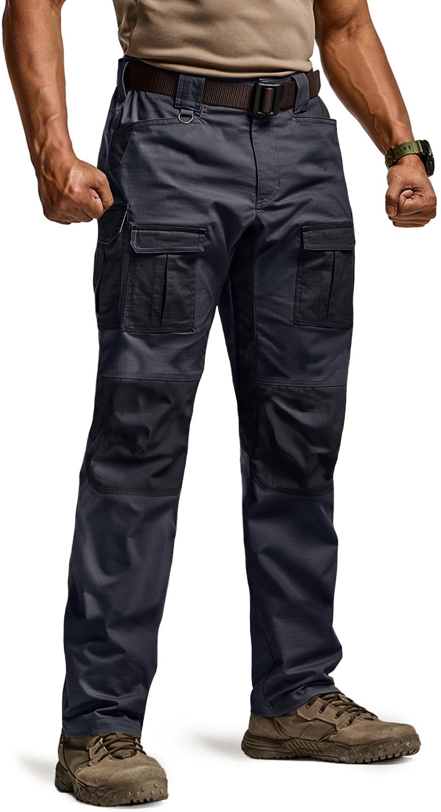 CQR Men's Flex Ripstop Tactical Pants, Water Resistant Stretch Cargo Pants, Lightweight EDC Hiking Work Pants