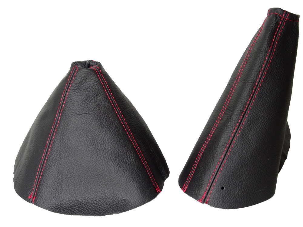 The Tuning-Shop Ltd for Mazda Mx-5 Mk3 NC 2005-09 Shift E Brake Boot Black Italian Leather Red Stitching