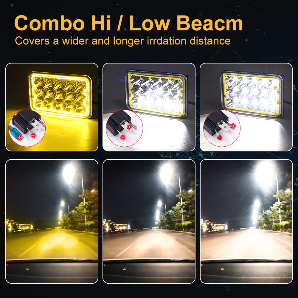 LED ブラケットライト x4 Amazon.com: 2PCS 4x6 LED lights Yellow Halo,6x4 lights
