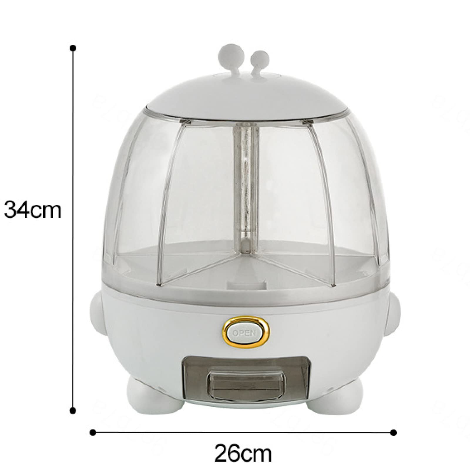 NIBHZ Dispenser per Cereali, distributore di Alimenti a 5 Griglie rotanti a 360 °, Contenitore per Riso e Cereali, Uscita del Riso con Un clic, Serbatoio Rotondo per Cereali multicereali,White