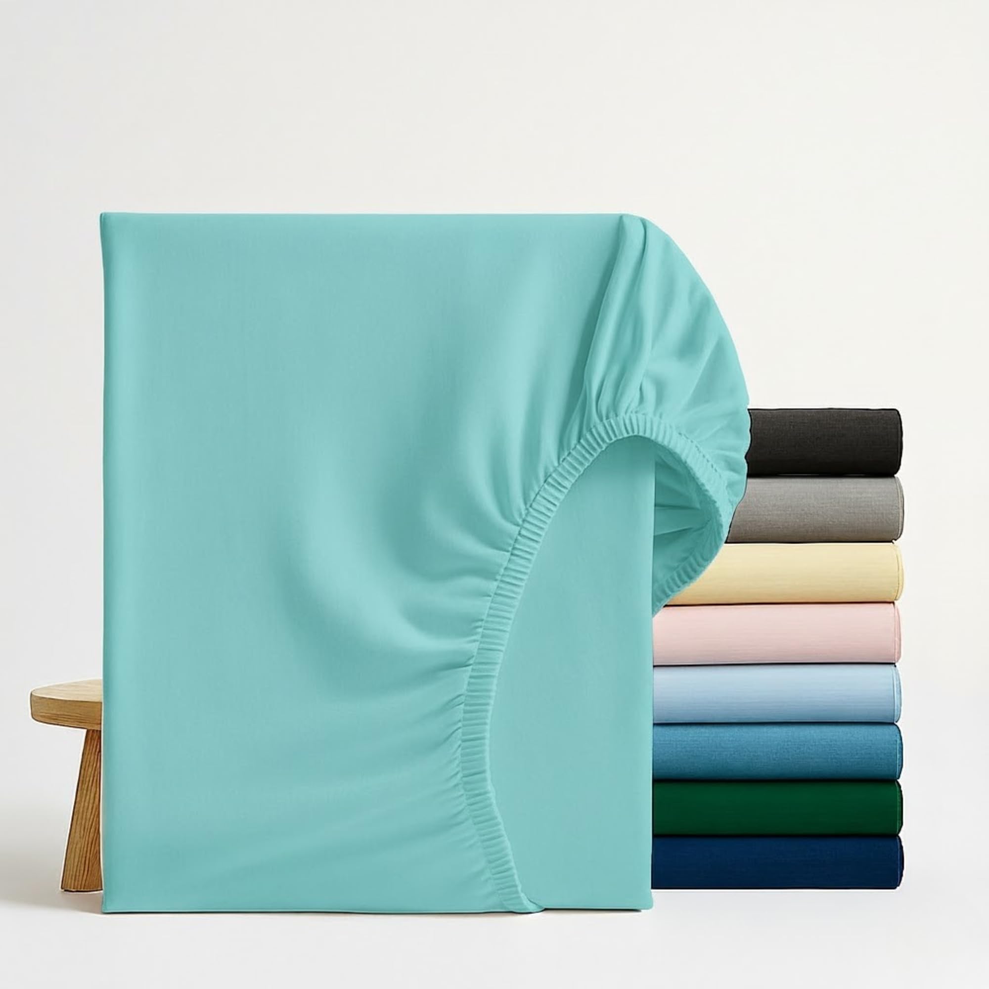 Q&H Bedding Single Fitted Sheet Duck Egg, 30cm Extra Deep Fitted Sheet, Soft Brushed Microfiber Elastic Bed Sheets, Shrinkage, Fade Resistant, Washable Sheets — image 1