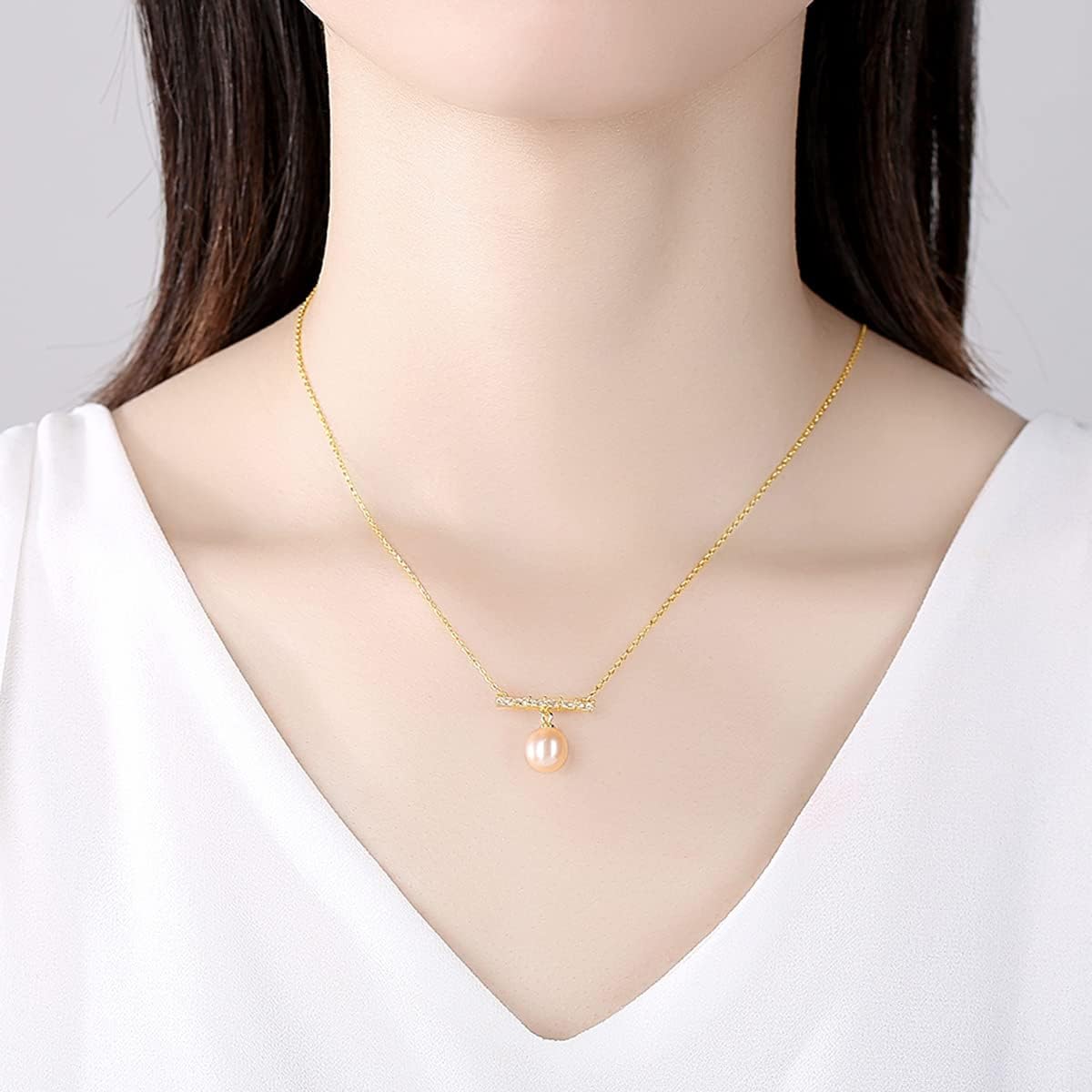 Pearl Necklace Genuine Freshwater Cultured 8-9mm Pearl Pendant Necklaces Sterling Silver for Women Fine Jewelry Gifts for Women Wife Girlfriend Mother