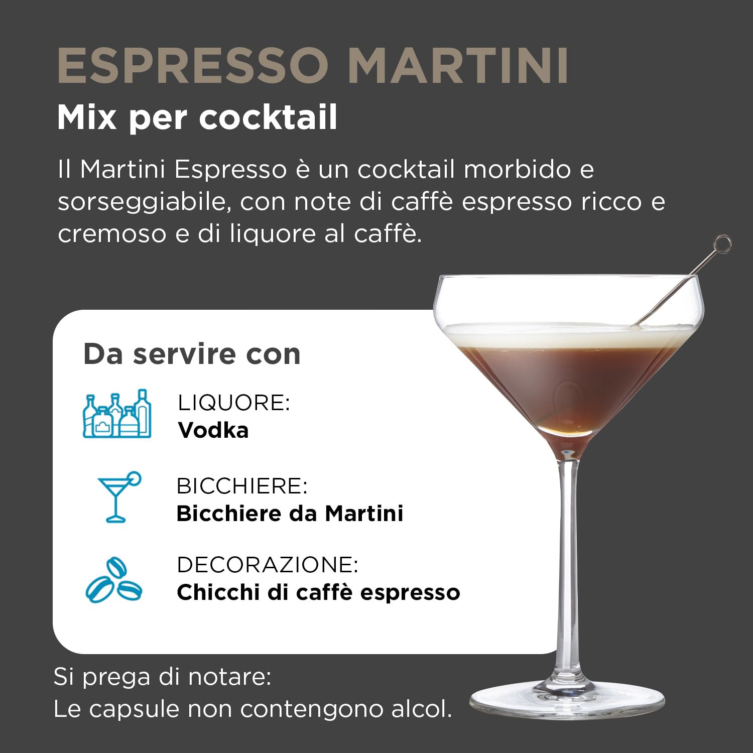 Bartesian Mix per Espresso Martini - Capsule per Cocktail a Base di Vodka - Set di 8 Capsule Analcoliche - Ingredienti per Preparazione Cocktail