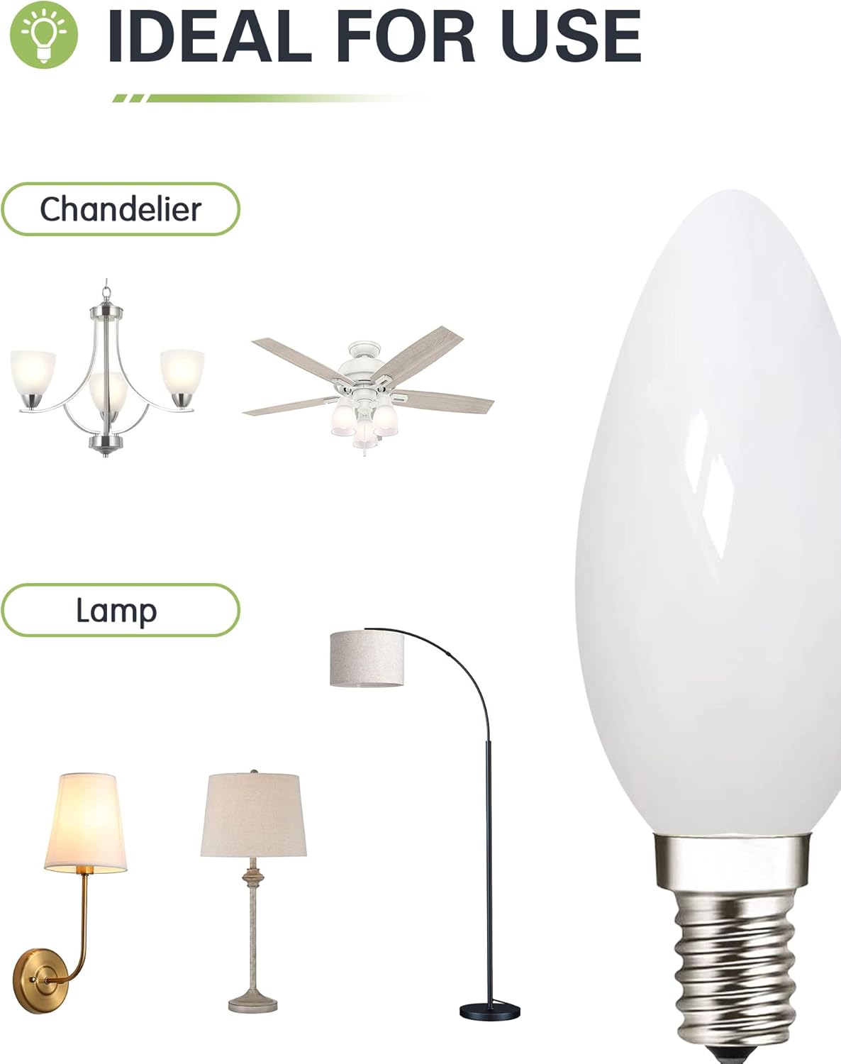 E12 Base LED Light Bulb 25W Equivalent, Soft White 3000K, Milky Glass, Dimmable B11 LED Candle Bulb, 2 Watt LED Candelabra Bulbs for Chandeliers Pendants, 4 Pack