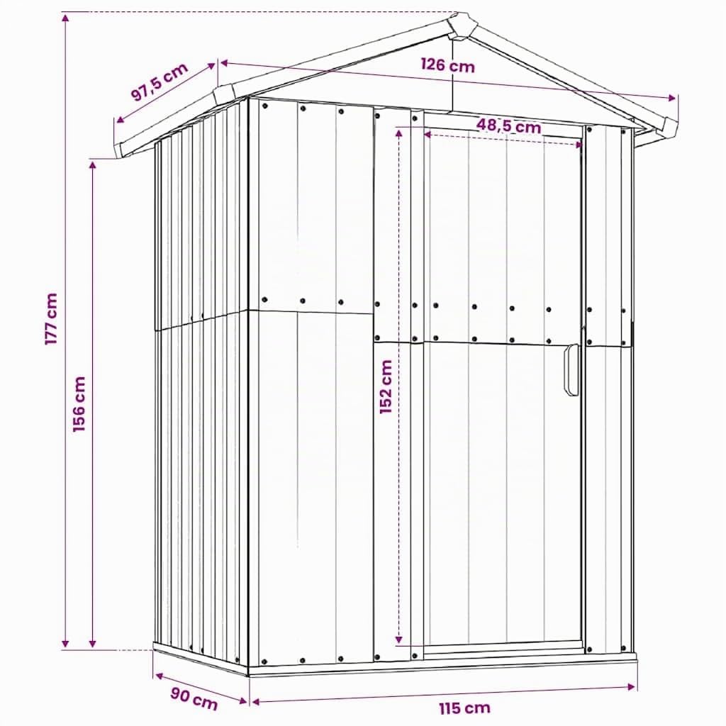 vidaXL Cobertizo de jardín Acero galvanizado Antracita 126x97,5x177 cm, cobertizo de jardín para Herramientas, cobertizo de Exteriores, caseta para Herramientas de jardín | Mucho espacio para herramientas y equipos, hecho de acero galvanizado, resistente