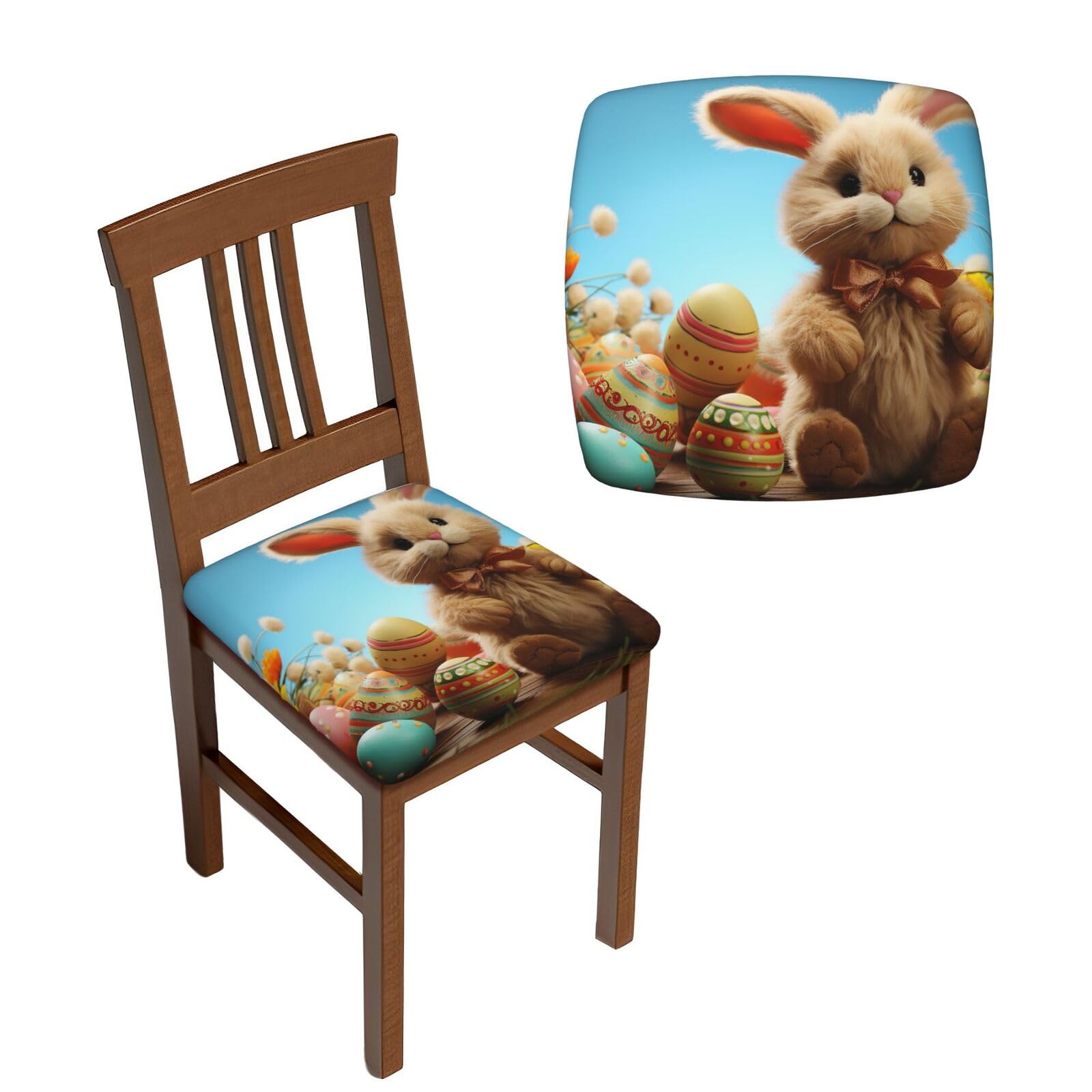FodPand 6PCS Dining Chair Covers for Dining Room Easter Toy Bunny Chair Seat Cover Stretch Parsons Chair Slipcover Removable Washable Seat Cushion Slipcovers Cover for Kitchen Office