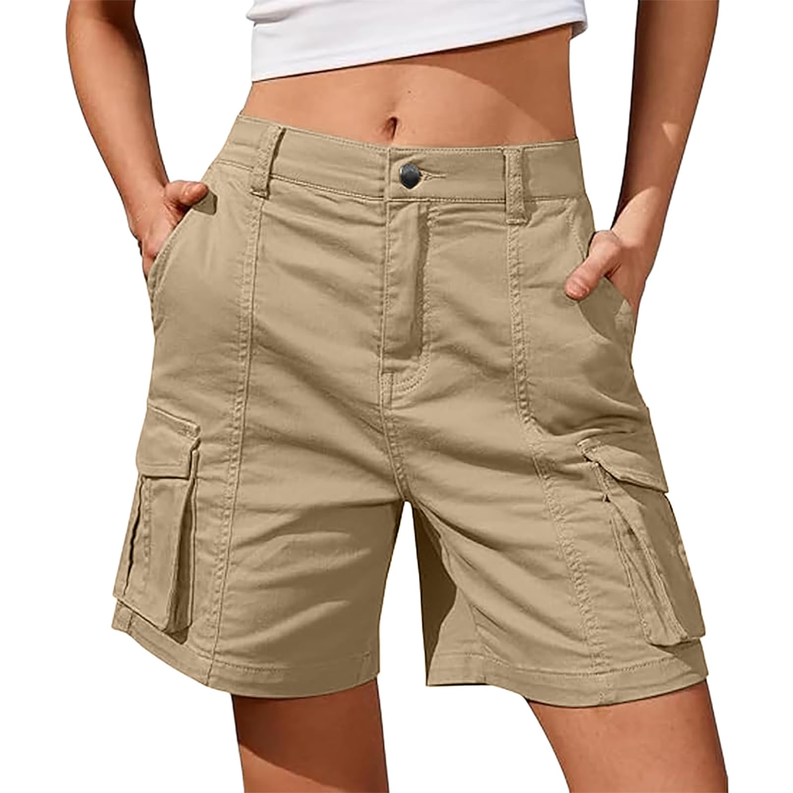Generico Women's Summer Cargo Shorts Elastic Waist Lightweight Hiking Casual Outdoor Quick Dry Short Pants for Travel Hiking with 4 Pockets