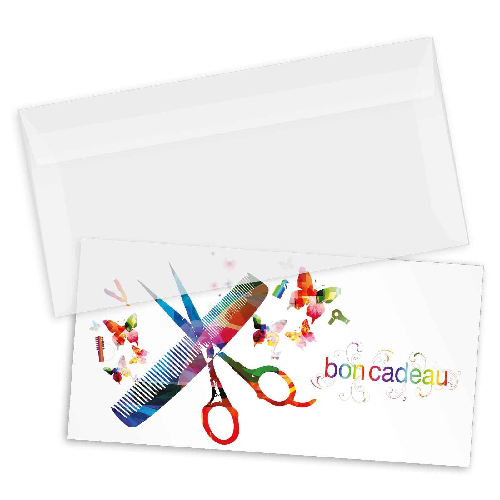 POS BON. 100 formulaires pour créer vos propres bons cadeaux + enveloppe, pour des salons de coiffure. K92001F1-100-V2