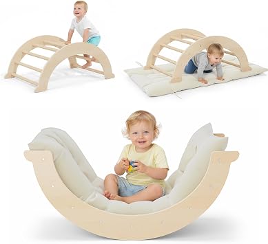 2 in1 Toddle Climbing Toys, Wooden Climbing Ladders, Foldable Climbing Frame with Slide, Montessori Indoor Playset for Kids1-3 Years Wood color-L