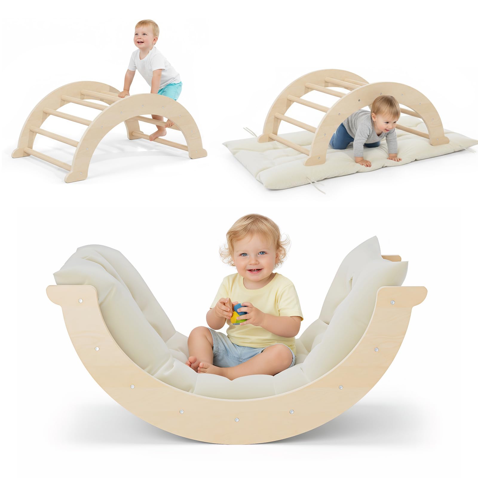 2 in1 Toddle Climbing Toys, Wooden Climbing Ladders, Foldable Climbing Frame with Slide, Montessori Indoor Playset for Kids1-3 Years (Wood color-L) โ image 1