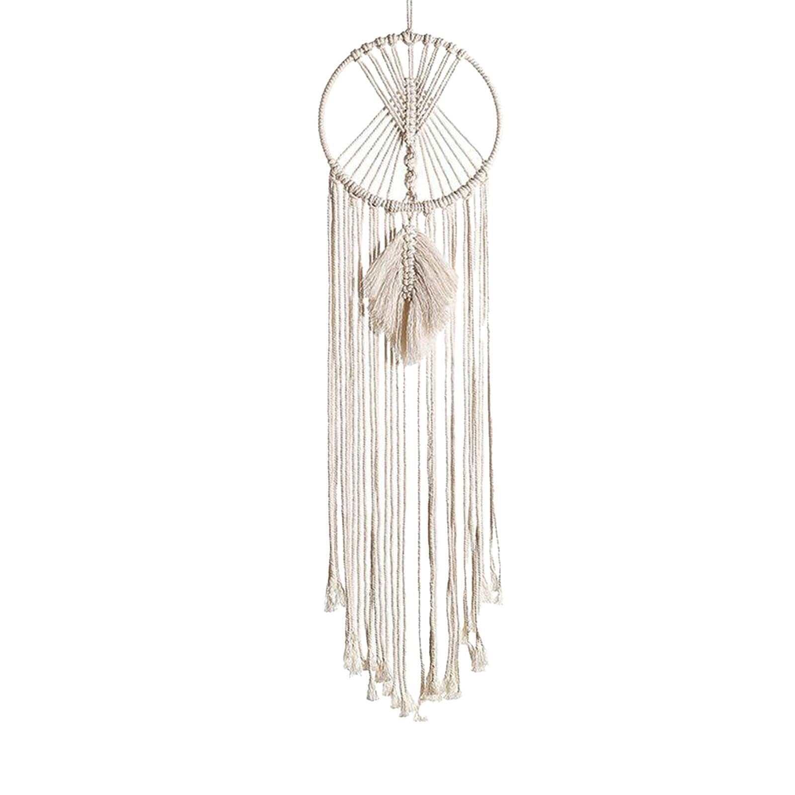 Hanelreezd Rounded Leaf Dream Catchers Cream-Colored Boho Macrame Wind Chimes