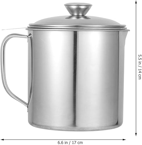 Miniatura 7 de UPKOCH Contenedor de grasa colador de aceite mango de acero inoxidable almacenamiento de aceite boca ancha a prueba de fugas contenedor de grasa de