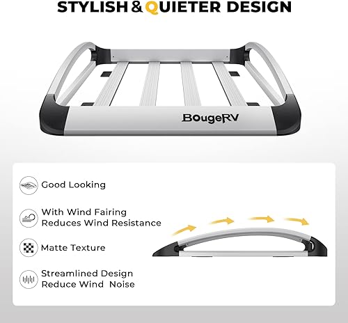 Miniatura 4 de BougeRV Cesta de techo de aluminio de 47 x 40 x 8 pulgadas, antioxidante, ligera, universal, para vehículos, capacidad de carga de 150 libras, con