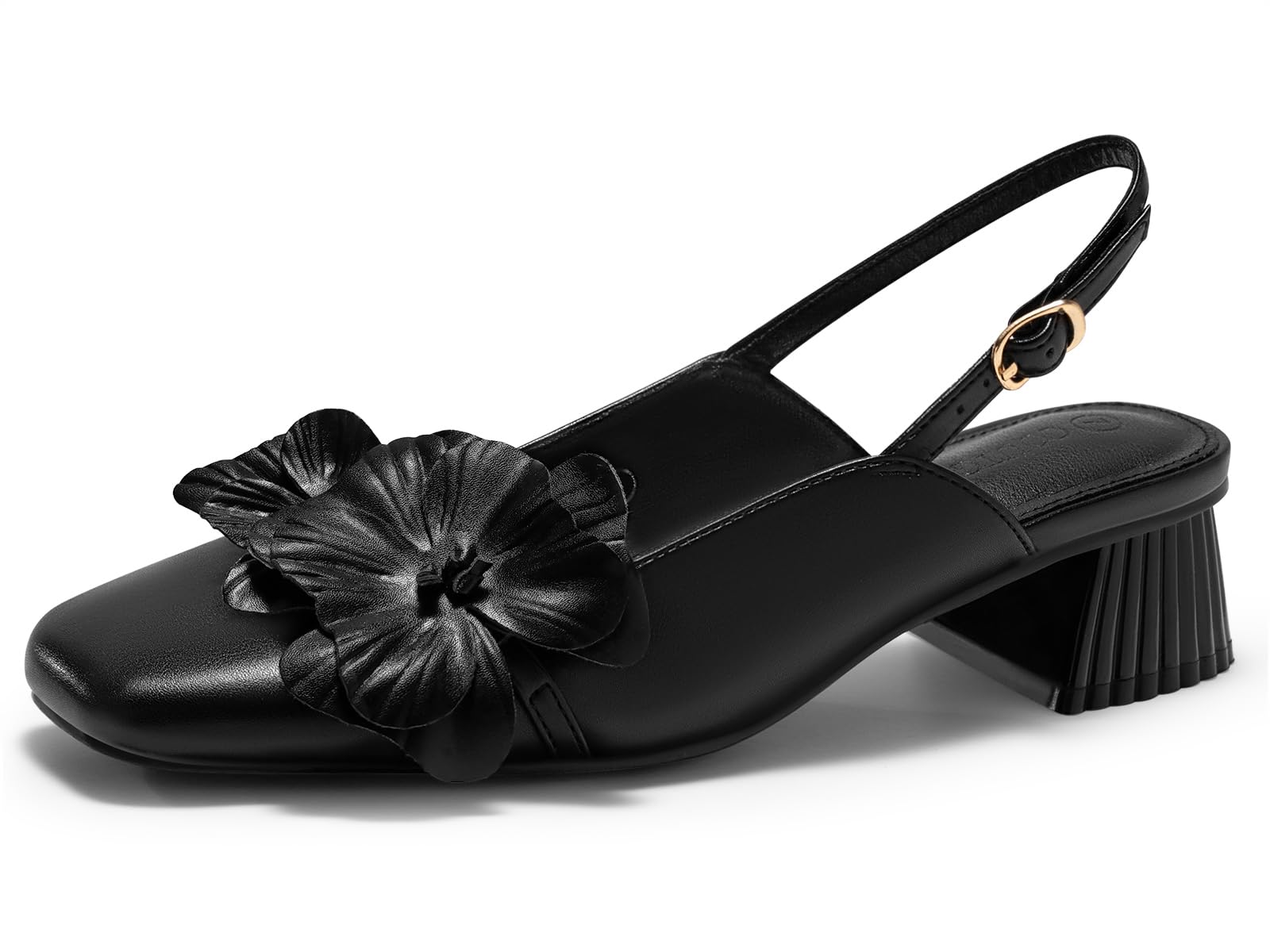 Coutgo Womens Slingback Chunky Heels Flower Closed Square Toe Pumps Work Dress Shoes（Choose a Size up）